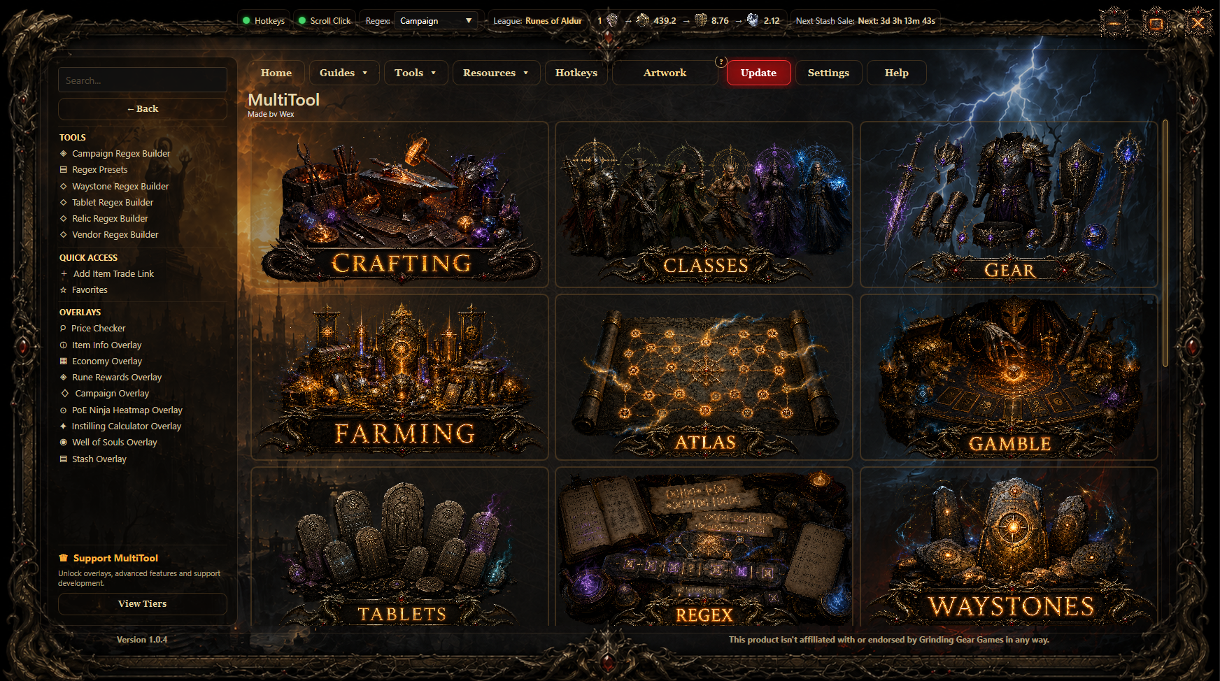 PoE2 MultiTool main dashboard